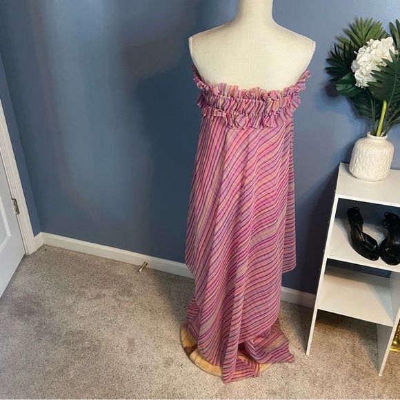 Albert Capraro Pink Striped 70s Strapless Maxi Dress - Picture 10 of 11